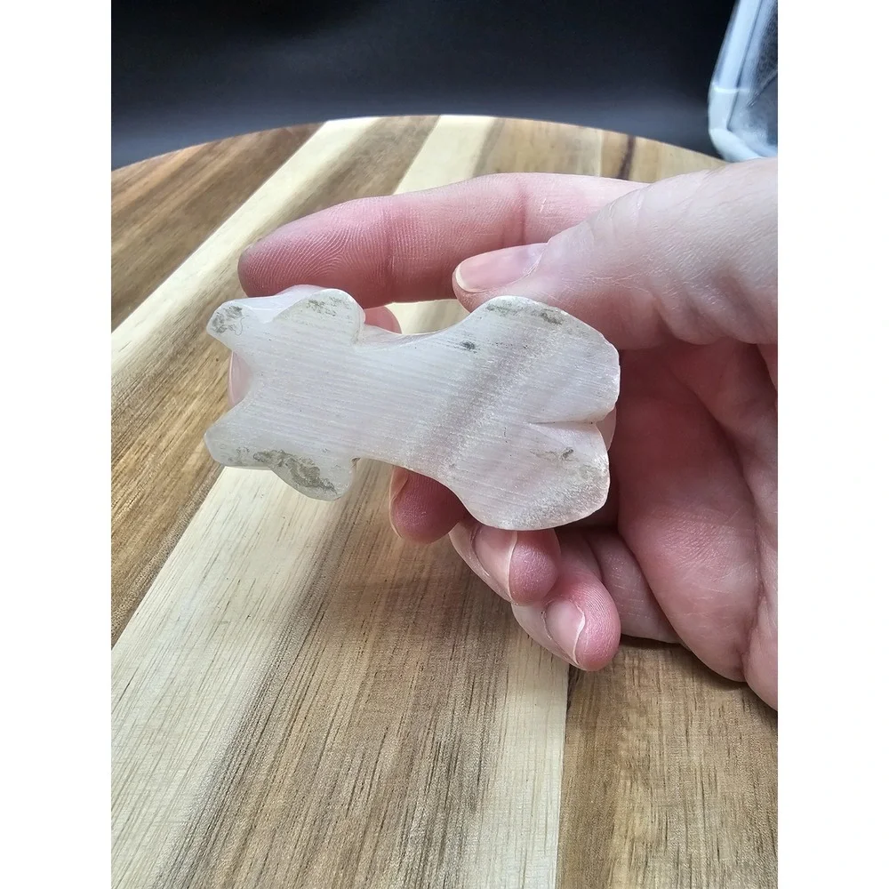 Vintage Carved Pink Alabaster Cat‎ Figurine